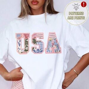 SHEIN White USA Floral Graphic Tee